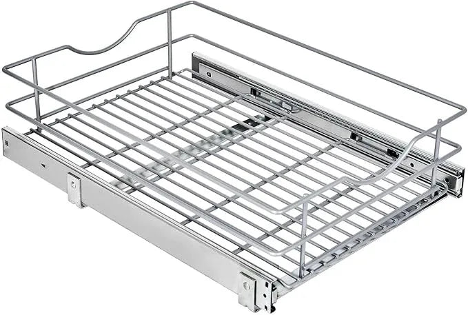 Pull Out Cabinet Organizer, (14½"W x 20" D) Soft Close Slide Out Drawer, 1 Tier Pull Out Cabient Shelf for Kitchen Base Cabinet Under Sink Space, Pantry Organization, Bathroom, Wire Basket - NeatNest