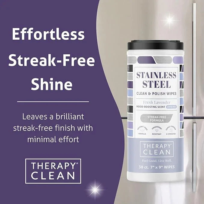 Therapy Stainless Steel Wipes, 30 Count (2 Pack) - Appliance Cleaner for Fridge, Dishwasher, Oven, Stove, Sink, Microwave, and More - Removes Smudges, Fingerprints, and Leaves a Streak-Free Shine - NeatNest
