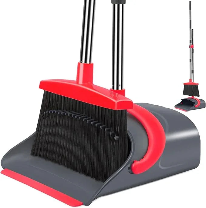 Broom and Dustpan Set,Broom with Dustpan Combo Set Dust pan with Long Handle, for Home Kitchen Room Office Lobby Floor Use Upright Stand Up(Gray&Red) - NeatNest