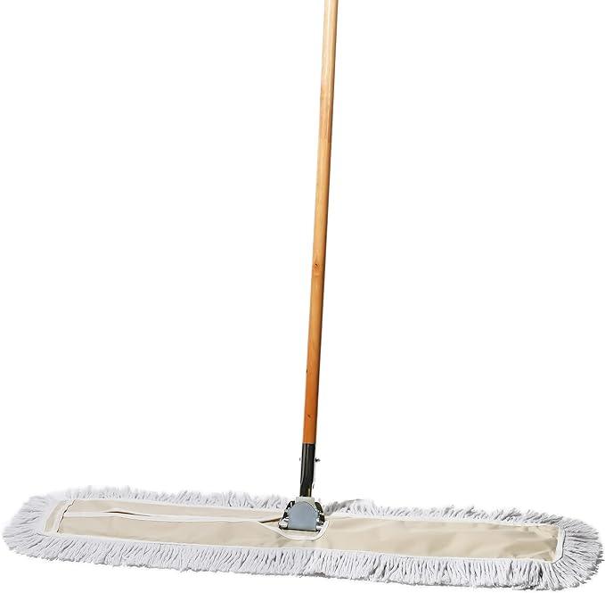 Commercial Dust Mop & Floor Sweeper, 36 in. Dust Mop for Hardwood Floors, Cotton Mop Head, Wooden Broom Handle, Industrial Dry Mop for Floor Cleaning & Janitorial Supplies - NeatNest