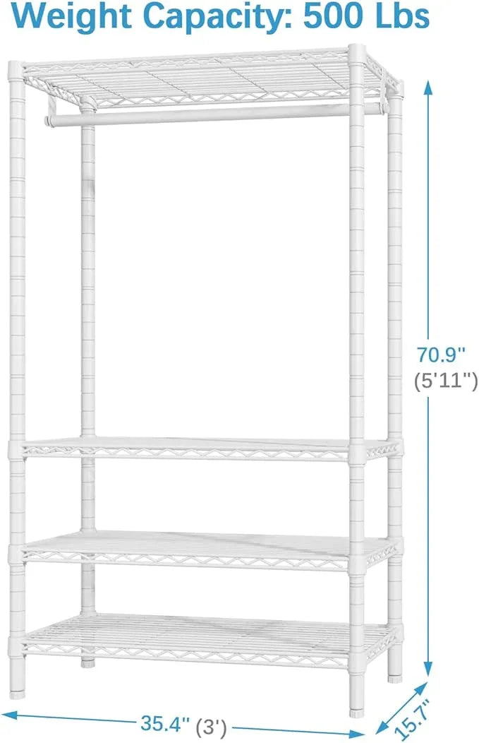 VIPEK V1 Wire Garment Rack 4 Tiers Heavy Duty Clothes Rack for Hanging Clothes Freestanding Closet Clothing Rack with 4 Adjustable Shelves, 35.4" L X 15.7" W X 70.9" H, Max Load 500LBS, White - NeatNest