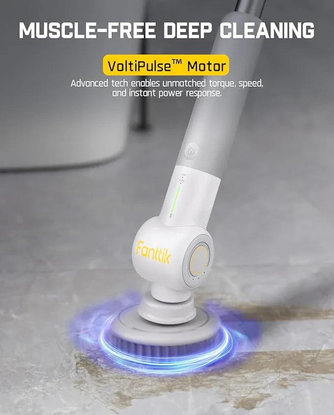 Fanttik Flip G9 Pro Electric Scrubber, VoltiPulse Motor, Dual-Speed Cleaner with 6 Brush Heads, Adjustable Angle & Extendable Handle, IPX7 Waterproof, Type-C Charge for Bathroom, Tile, Grout - White - NeatNest