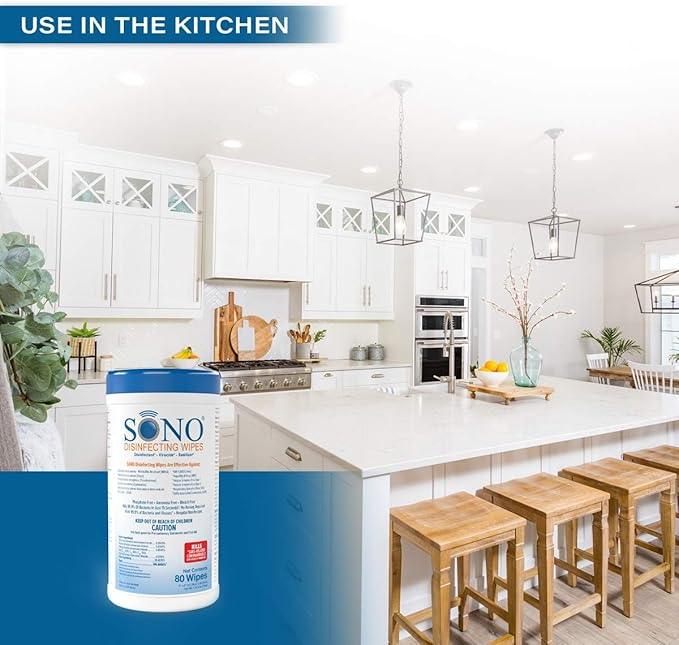 SONO Disinfecting Wipes - Alcohol-Free, No Bleach, Medical-Grade I Multi-Surface Cleaning for Home, School, Office, Hospital, Gym I Gentle on Electronic Devices I Everyday Use I 80 CT - NeatNest