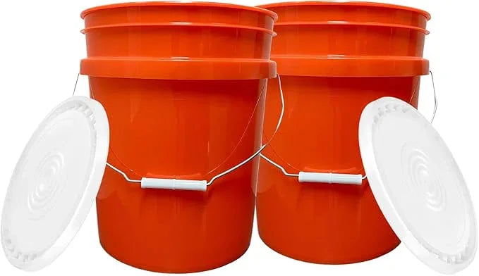 House Naturals 5 Gallon Scarlet Red Plastic Bucket Pail Food Grade BPA Free Made in USA pails with White Air Tight Screw on Lid (Pack of 2) (Scarlet Red with White EZ lid) - NeatNest