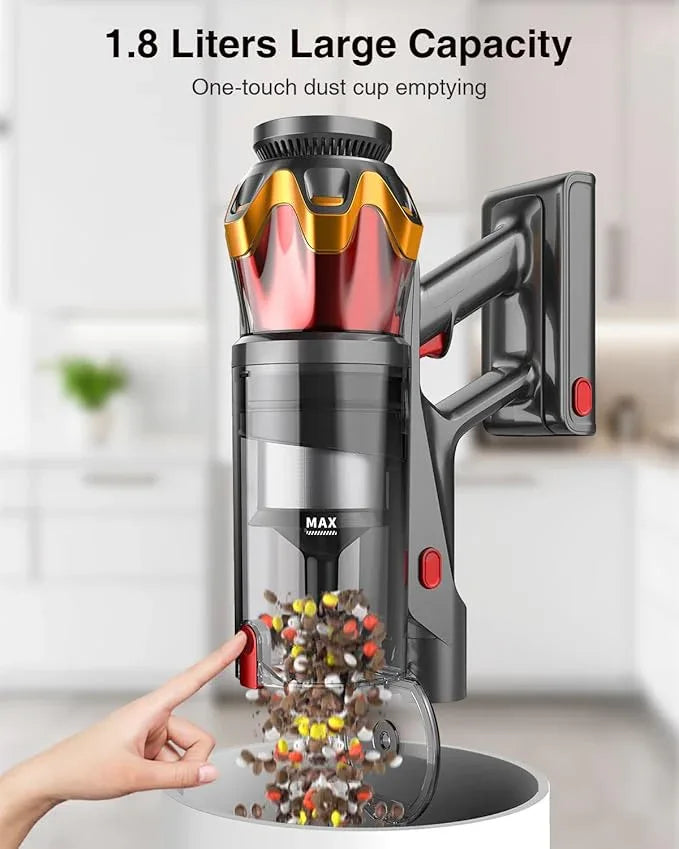 Cordless Vacuum Cleaner, 650W 55KPa 70Mins Vacuum Cleaners for Home, Self-Standing Stick Vacuum with Anti-Tangle Brush & OLED Touch Screen, Vacuum Cleaner for Hardwood Floors,Carpet,Pet Hair,Car (Red) - NeatNest