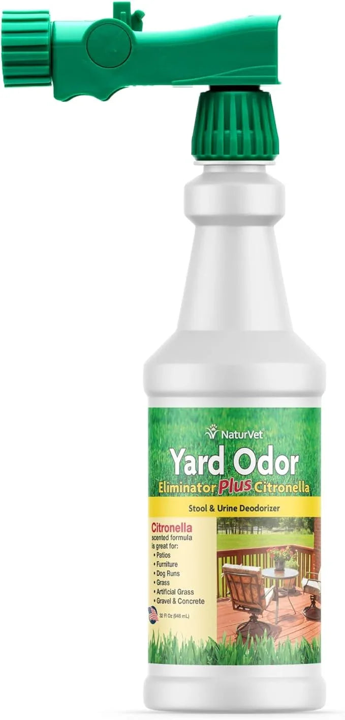 NaturVet – Yard Odor Eliminator Plus Citronella Spray – Eliminate Stool and Urine Odors from Lawn and Yard – Designed for Use on Grass, Patios, Gravel, Concrete & More – 32oz with Hose Nozzle - NeatNest