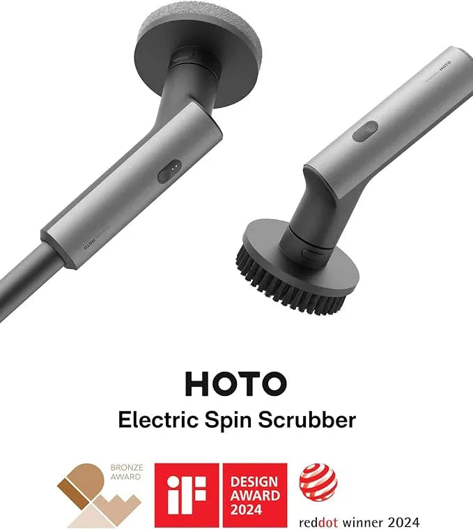 HOTO Cordless Electric Spin Scrubber, IPX7 Full Body Waterproof Bathroom Cleaning Brush, Max 22 in-lb, Shower Scrubber Brush with Long Handle, 6 Brush Heads, Power Scrubber for Bathroom, Floor, Tile - NeatNest