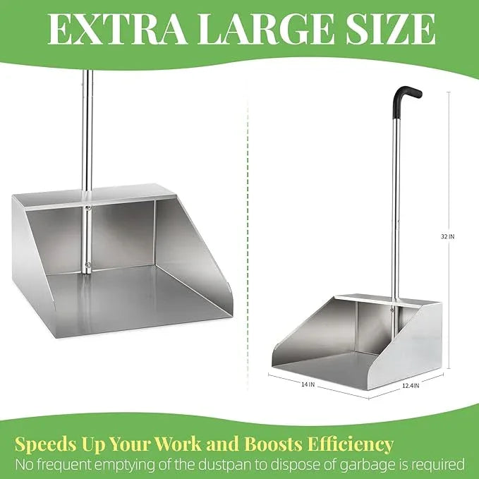 Extra Large Dust Pan with Long Handle,Heavy Duty Metal Dust Pan for Jumbo Debris Pan-Commercial Stand up Dustpan,Wide Mouth Outdoor Dustpan for Courtyards/Garage/Sidewalks-Professional Cleaning - NeatNest