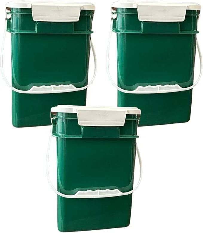 House Naturals 4 Gallon Square Food Grade Bucket Pail with Plastic Handles and Lid (Pack of 3) Made in USA containers (Dark Green) - NeatNest