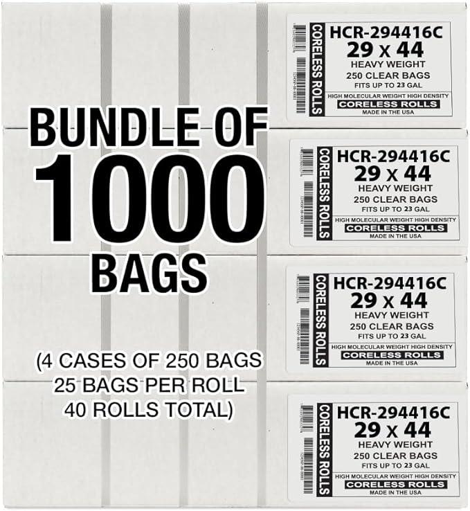 Aluf Plastics High Density Trash Bags, 26 Gallon, 1000 Count, 16 Micron (eq), 29" x 44", Clear, for Bathroom, Office, Industrial, Commercial, Janitorial, Municipal, Recycling - NeatNest