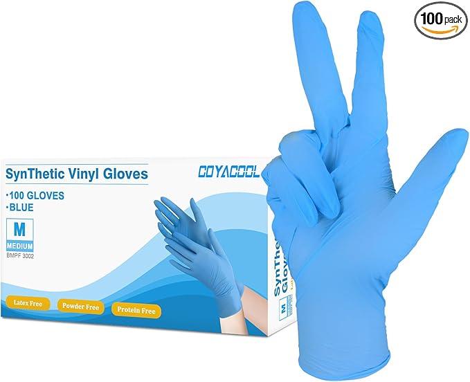 Disposable Gloves Medium, Nitrile and Vinyl Blend Material Gloves, Latex Free, 4 Mil,100 Pc. Food Grade Glove for Cleaning, Food Prep, Hair Dye, Tattoo, Blue - NeatNest