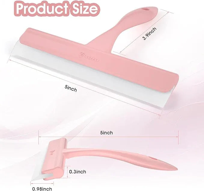 5" Silicone Shower Squeegee for Glass Doors & Car Windows - Small & Mini Size Streak-Free Cleaner, Bathroom, Mirror, Tile Scraper - Compact Pink with Hanging Hole, Kitchen Safe Water Blade - NeatNest