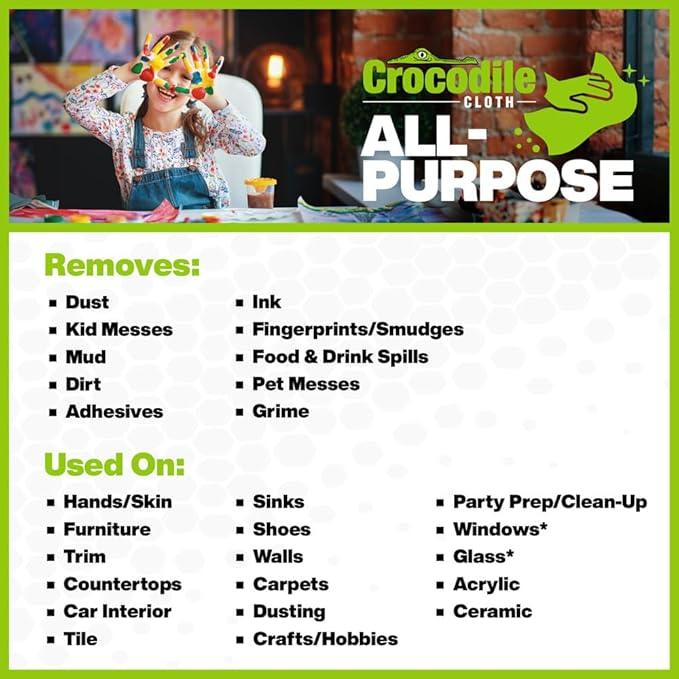 Crocodile Cloth All-Purpose Cleaning Wipes – 8 Pack/640 Total Count, 15"x10" Extra Large Plant-Based Disposable Cloths – Moist, Absorbent, Safe on Skin, Multi-Surface Use - NeatNest