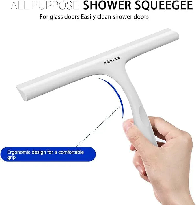 All-Purpose Shower Squeegee for Shower Glass Door with Adhesive Hook, Silicone Squeegee for Shower Doors, Bathroom, Windows, Mirrors, Shower Cleaner Tool Household Squeegee(10 inch-White) - NeatNest