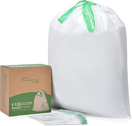 TYPLASTICS Tall Kitchen Drawstring Trash Bags, 13 Gallon, 110 Count - NeatNest