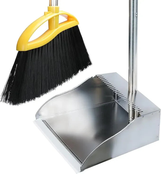 Broom and Stainless Steel Dustpan Set for Home,Metal Dust Pan and Soft Bristles Indoor Kitchen Broom for Office,Lobby - NeatNest
