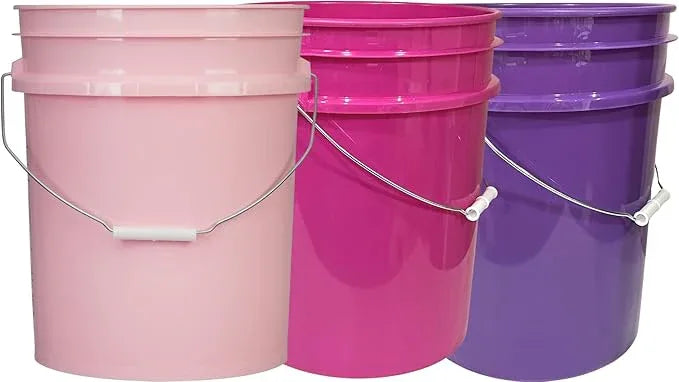 House Naturals 5 Gallon Food Grade Plastic Bucket, 3 Colors, BPA Free, Made in USA (Pack of 3) Buckets only, no lids - NeatNest