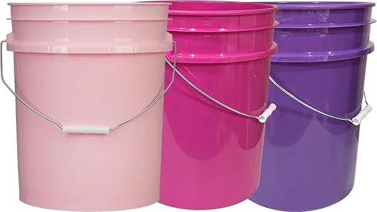 House Naturals 5 Gallon Food Grade Plastic Bucket, 3 Colors, BPA Free, Made in USA (Pack of 3) Buckets only, no lids - NeatNest