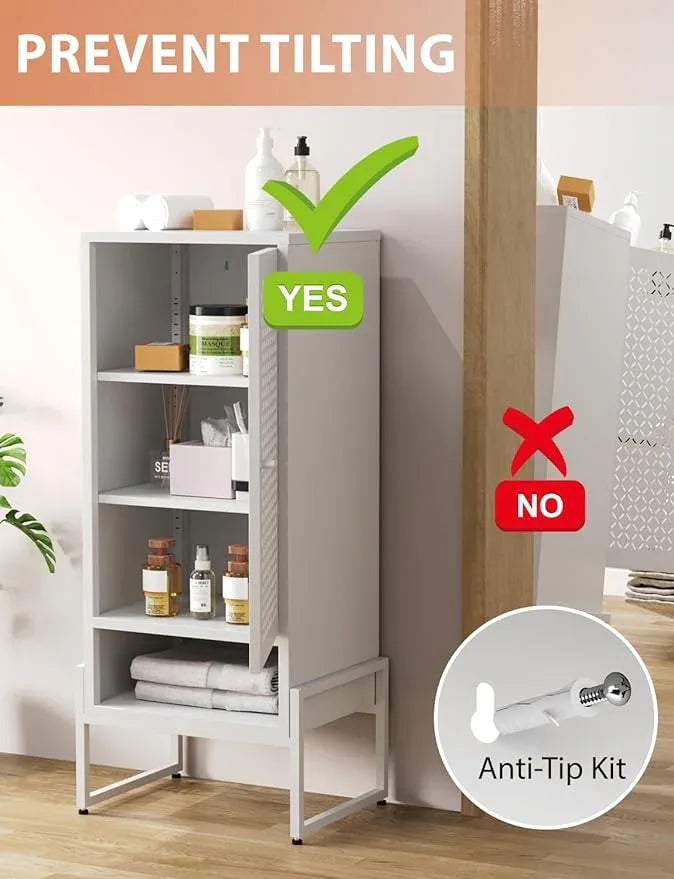 LEYNOT Metal Storage Cabinet with Adjustable Shelves, 42.52" H Freestanding Organizer for Pantry, Kitchen, Bathroom & Laundry Room, Strong & Rust-Resistant, Easy Assembly (White) - NeatNest