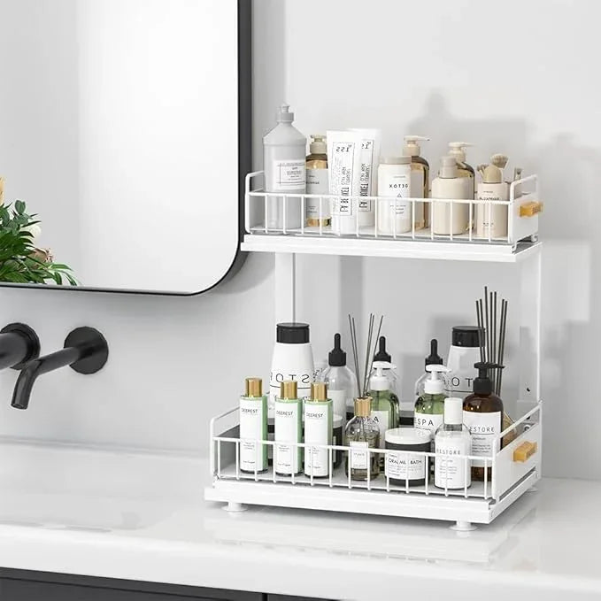 Under Sink Organizer Kitchen, Pull Out Cabinet Organizer 2 Tier Slide Out Sink Shelf Cabinet Storage Shelves, Under Sink Storage for Kitchen Bathroom Cabinet, White, 1 Pack - NeatNest