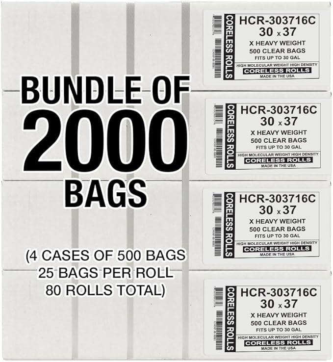 Aluf Plastics High Density Trash Bags, 30 Gallon, 2000 Count, 16 Micron (eq), 30" x 37", Clear, for Bathroom, Office, Industrial, Commercial, Janitorial, Municipal, Recycling - NeatNest