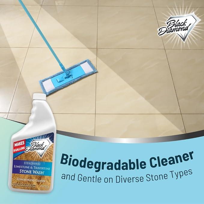 Black Diamond Stoneworks Limestone and Travertine Floor Cleaner: Natural Stone, Marble, Slate, Polished Concrete, honed or tumbled surfaces. Concentrated Ph. Neutral. (1-Quart) - NeatNest