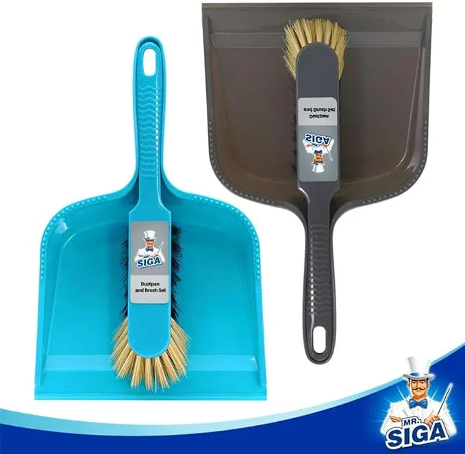 MR.SIGA Dustpan and Brush Set, Pack of 2 Set, Blue & Grey - NeatNest