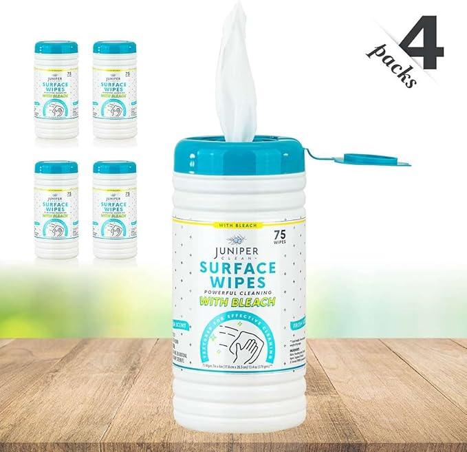 4 Pack Surface Cleaning Wipes with Bleach, All-Purpose Cleaner for Bathroom, Kitchen, Office, 300 Count Canister, 7.5" x 7" Sheet, Fresh Scent, Lint Free & Durable - NeatNest