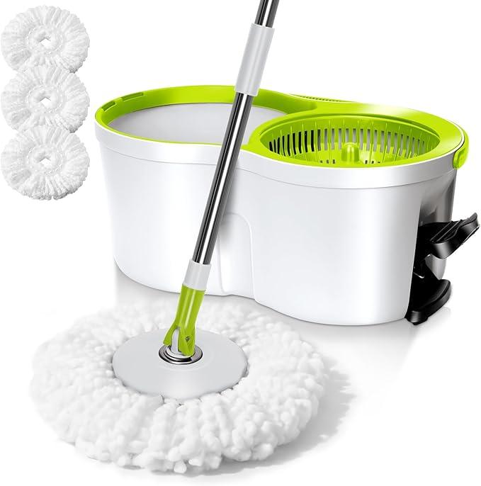 Spin Mop Bucket System,Masthome 360°Spin Mop and Bucket with Wringer Set,EasyWring Microfiber Mop with 3 Mop Pads,Spinning Floor Cleaning System for Floor Cleaning - Home & Office Suitable - NeatNest