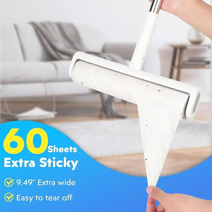9.49'' Extra Sticky Large Lint Roller Refills, 4-Pack Giant Roller Refills for Carpets, Couch, Floor, Clothing, and Pet Hair Cleaning, 60 Sheets per Roll (240 Sheets Total) - NeatNest