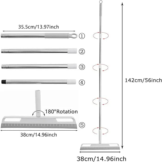 Multifunction Magic Broom, Silicone Floor Squeegee with 56" Long Handle, Rubber Sweeper, Air Broom for Floor Bathroom Kitchen Shower Tile Pet Hair Fur Marble Glass Water Window Foam Cleaning (Grey) - NeatNest