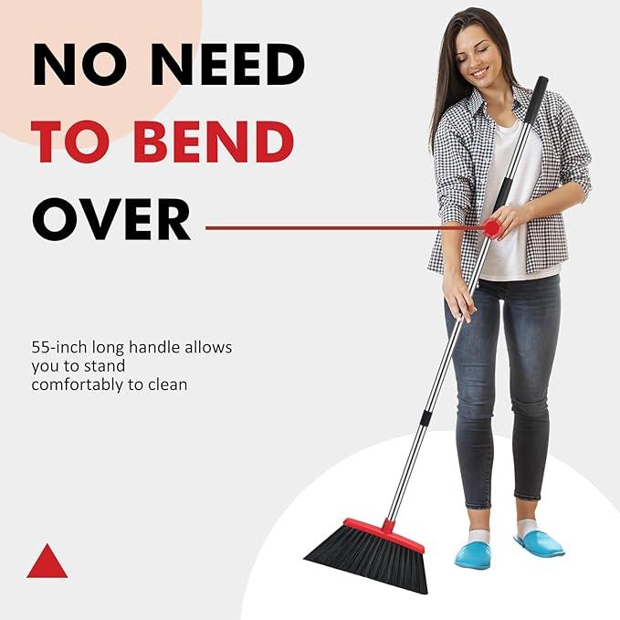 NACENA Heavy Duty Broom, 55 Inch Long Handle Outdoor Large Angle Brooms, Commercial Broom for Sweeping Indoor, for Home Garage Kitchen Office Courtyard Lobby Patio Lawn Concrete, 4 Pack (Black&Red) - NeatNest