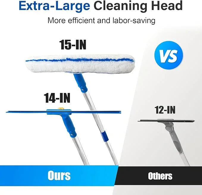Squeegee for Window Cleaning, 14" Extra-Large Squeegee & Microfiber Scrubber Combi with 60" Stainless Steel Pole, Window Cleaning Kit for Shower Glass Mirror Door Car-2 Pads - NeatNest