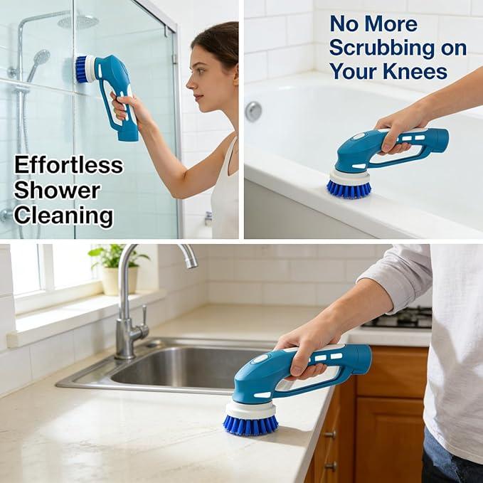Cordless Power Scrubber for Cleaning Tile/Floor/Sink/Shower/Bathroom/Kitchen - Electric Handheld Scrub Brush with 6 Replaceable Heads, 360° Portable Washing Machine for Car, Wall, Window and Stove Top - NeatNest