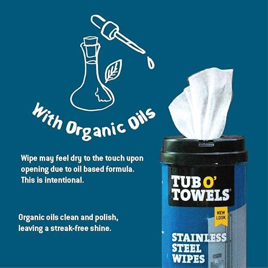 Tub O Towels Stainless Steel Appliance Cleaning Wipes - Clean, Polish, and Protect, 40-7” x 8” Wipes Per Tub, 2-Pack, White - NeatNest