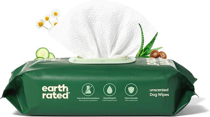 Earth Rated Pet Wipes for Dogs and Cats, Hypoallergenic, Cleaning and Hydrating, for Grooming Paws, Body and Butt, Unscented, 100 Count - NeatNest