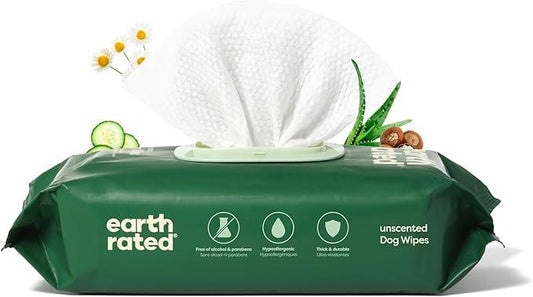 Earth Rated Pet Wipes for Dogs and Cats, Hypoallergenic, Cleaning and Hydrating, for Grooming Paws, Body and Butt, Unscented, 100 Count - NeatNest