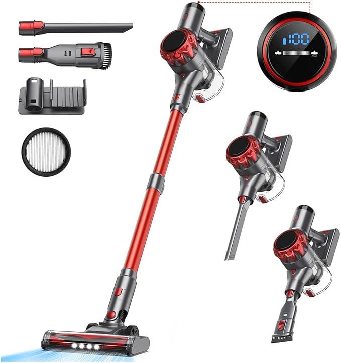 S3P Cordless Vacuum Cleaner, 45kPa Powerful Suction Vacuum Cleaners for Home, 55-Min Runtime Rechargeable Stick Vacuum, Self-Standing, for Pet Hair Carpet Hard Floor, LED Display - NeatNest