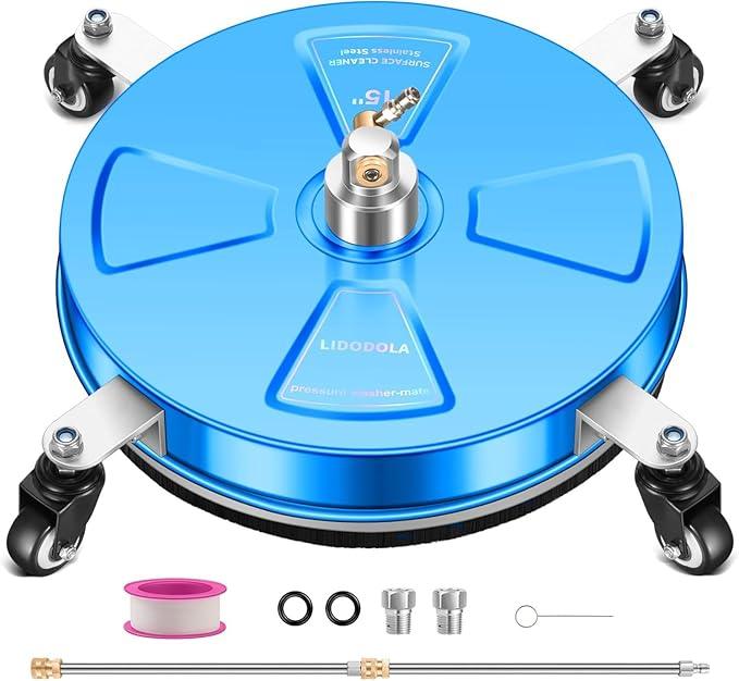 15" Pressure Washer Surface Cleaner with 4 Wheels - Coated Blue Stainless Steel Surface Cleaner for Pressure Washer Attachment for Concrete, Driveway, Patio, Sidewalk, Deck and Driveways - PWS15B - NeatNest