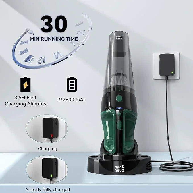 Minthouz Handheld Vacuum Cordless, Strong Suction Car Vacuum Cleaner with LED Light, Long Runtime Hand Vacuum Cordless Rechargeable, Hand Held Vac with Charging Base for Home/Car/Pet/Office - NeatNest