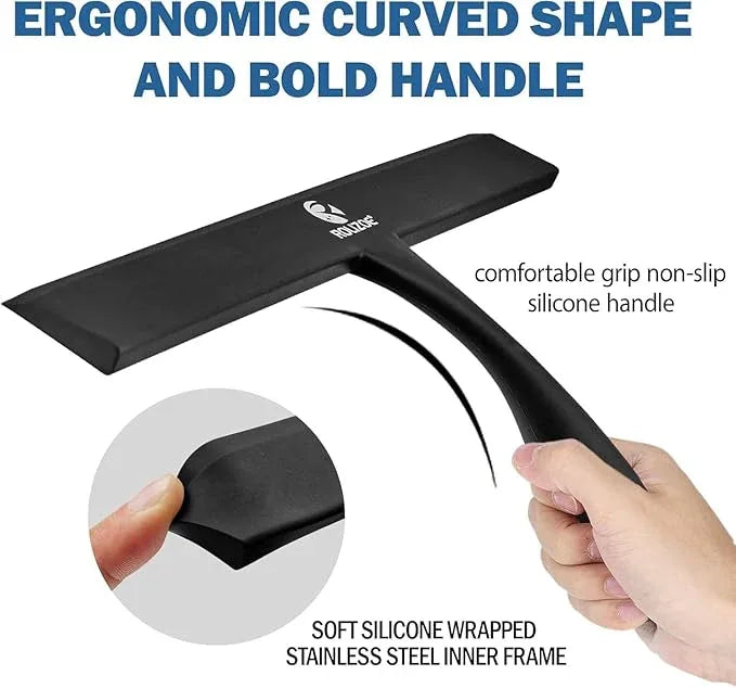 Shower Squeegee for Shower Doors with Bold Handle, 11" Anti-Rust Silicone Shower Squeegee for Shower Glass Door with Stainless Steel Inner Frame, Ergonomics All-Purpose Window Squeegee-Black - NeatNest