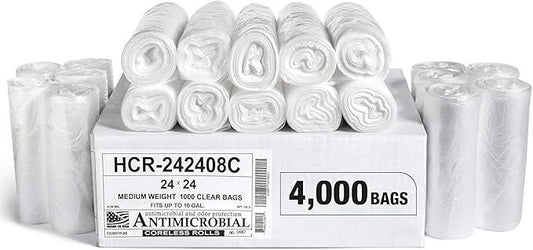 Aluf Plastics High Density Trash Bags, 10 Gallon, 4000 Count, 8 Micron (eq), 24" x 24", Clear, for Bathroom, Office, Industrial, Commercial, Janitorial, Municipal, Recycling - NeatNest