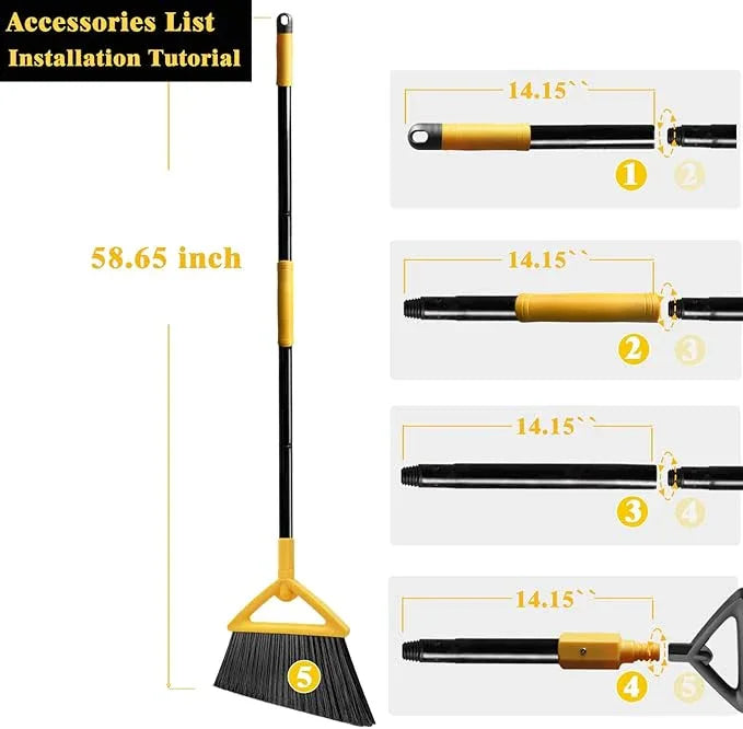 Heavy Duty Commercial Broom, Upgraded Angle Broom for Sweeping Indoor and Outdoor, Perfect Yellow Broom of Kitchen, Garage and Courtyard, Livingroom - NeatNest