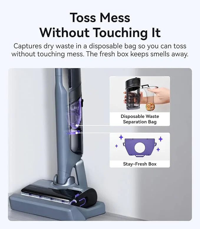 NARWAL S30 Pro Wet Dry Vacuum Cleaner with 20000Pa Suction, Cordless Vacuum Mop for Hard Floors, Tangle-Free Hair-Cutting, 180° Lie Flat, 194°F Self-Cleaning, Disposable Waste Bag, Edge Cleaning - NeatNest