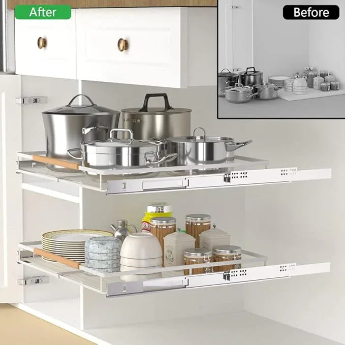 Expandable Sliding Basket Drawer, Pull-Out Cabinet Organizer, Heavy Duty Slide Out Pantry Shelves for Kitchen, Under Sink, Bathroom, Wardrobe, 22''D - NeatNest
