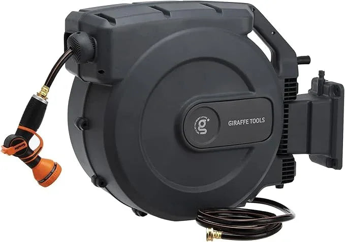 Giraffe Tools Retractable Garden Hose Reel 1/2 Inch x 155 with 5 ft Leader Hose, Heavy Duty, Any Length Lock, Slow Return System, Wall Mounted and 180 Deg Swivel Bracket - NeatNest