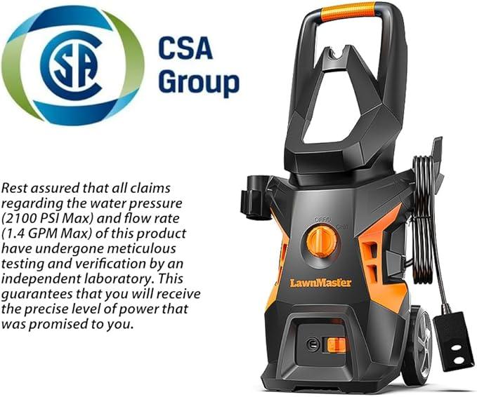 LawnMaster LT306-1800C Electric Pressure Washer 13 Amp 1.4 GPM 2100 Max PSI with Foam Bottle CSA Certified - NeatNest