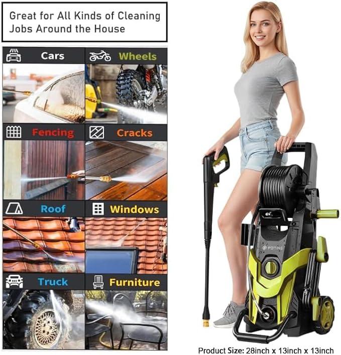 2025Upgraded Pressure Washer 4500PSI with 4 Quick Connect Nozzles,Inlet Hose & Filter, Foam Cannon for Cars/Fences/Driveways/Patios/Home Cleaning,Green - NeatNest