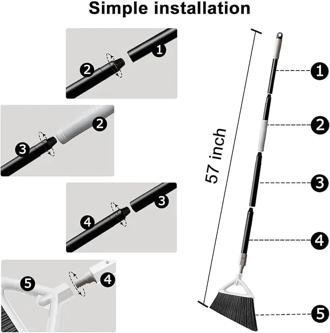 Outdoor Indoor Broom, Brooms for Sweeeping Indoor, Heavy-Duty Kitchen Broom with Long Pole, Angle Broom White for Garages Restaurant Courtyard Office Slidewalk Lobby Sweep Dust - NeatNest