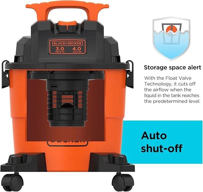 BLACK+DECKER Shop Vacuum Wet and Dry, 4 Gallon 3-in-1 Portable Shop Vac with Accessories, Workshop, Garage, Home and Car Vacuum Cleaner, 3 HP(BDXV18301P-4A) - NeatNest